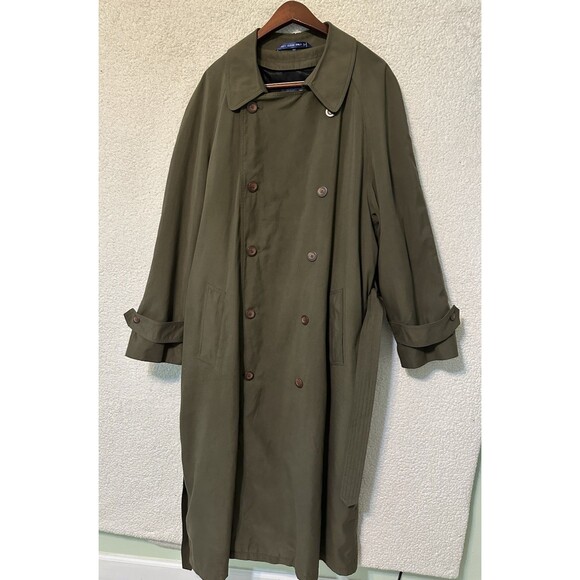 Perusal Trench Coat 46L Green Belted Classic Double Breasted Collared Wool Liner - Picture 8 of 16